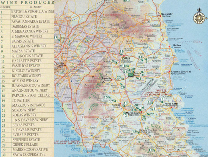 Map of the wineries at Mesogia